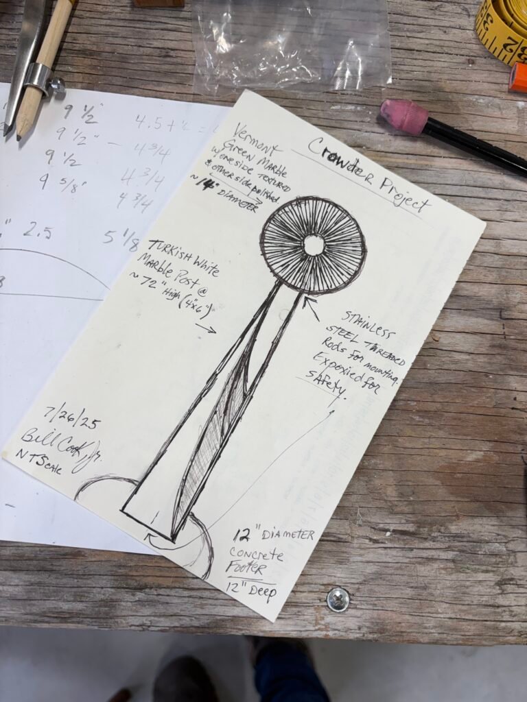 Concept drawing for SoKno Sculpt instillation of Southern Beacon for Barry Crowder.